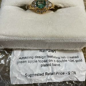 Lab created green apple topaz dbl 12k gold plated